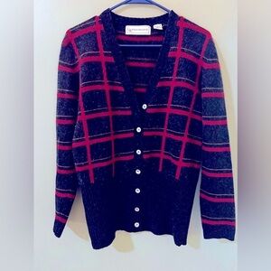 Vintage EVAN PICONE Wool & Angora Blend Red Plaid Sweater Womens L Hong Kong SM